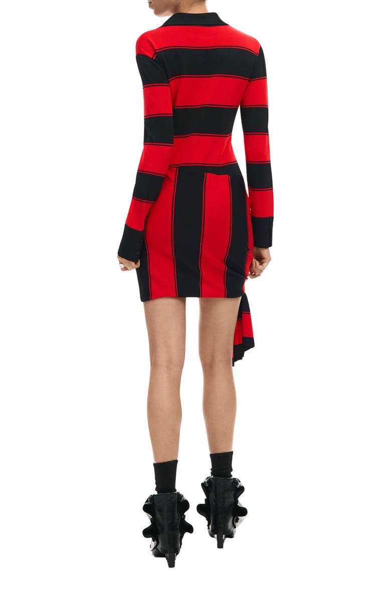 Desigual Stripe Side Drape Long Sleeve Minidress, Alternate, color, Red