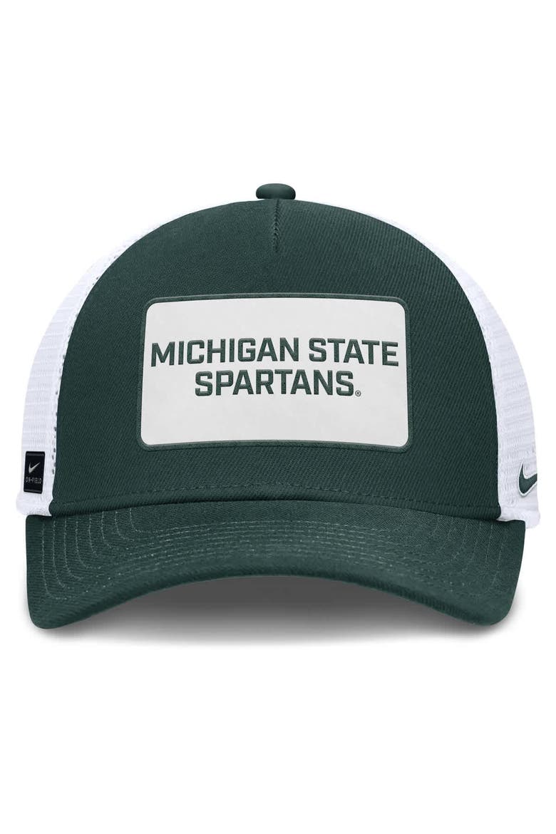 Men's Nike Green/White Michigan State Spartans 2025 On-Field Rise Patch Trucker Adjustable Hat, Alternate, color, Green