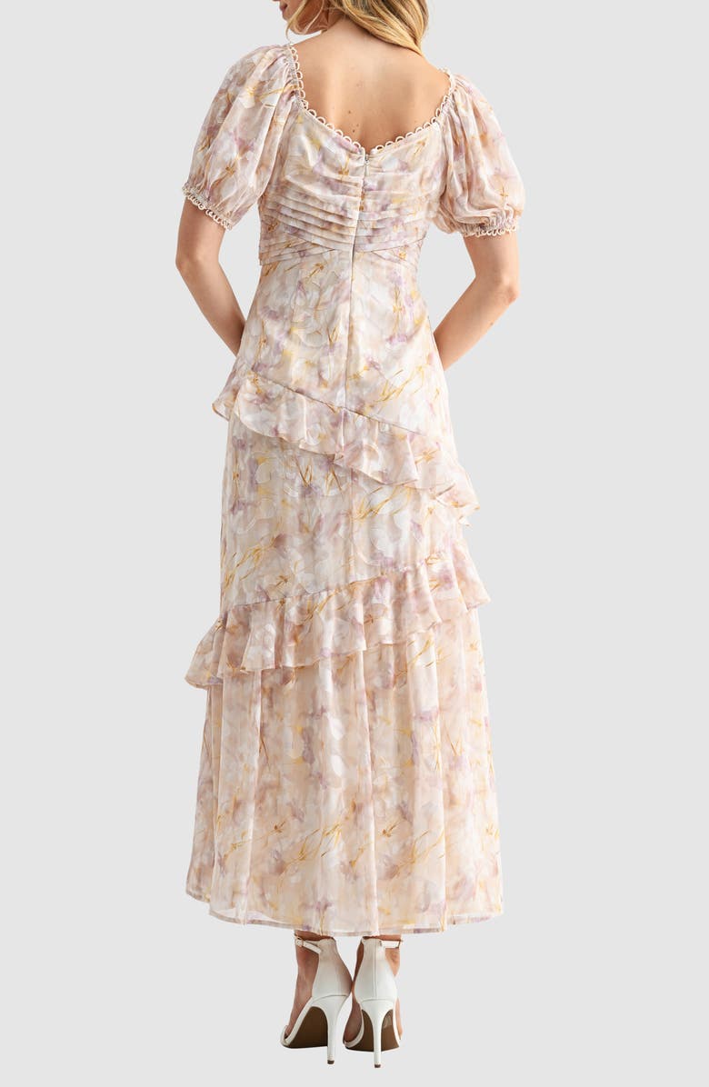 Mila Mae Floral Pleat Detail Ruffled Maxi Dress, Alternate, color, Yellow Floral