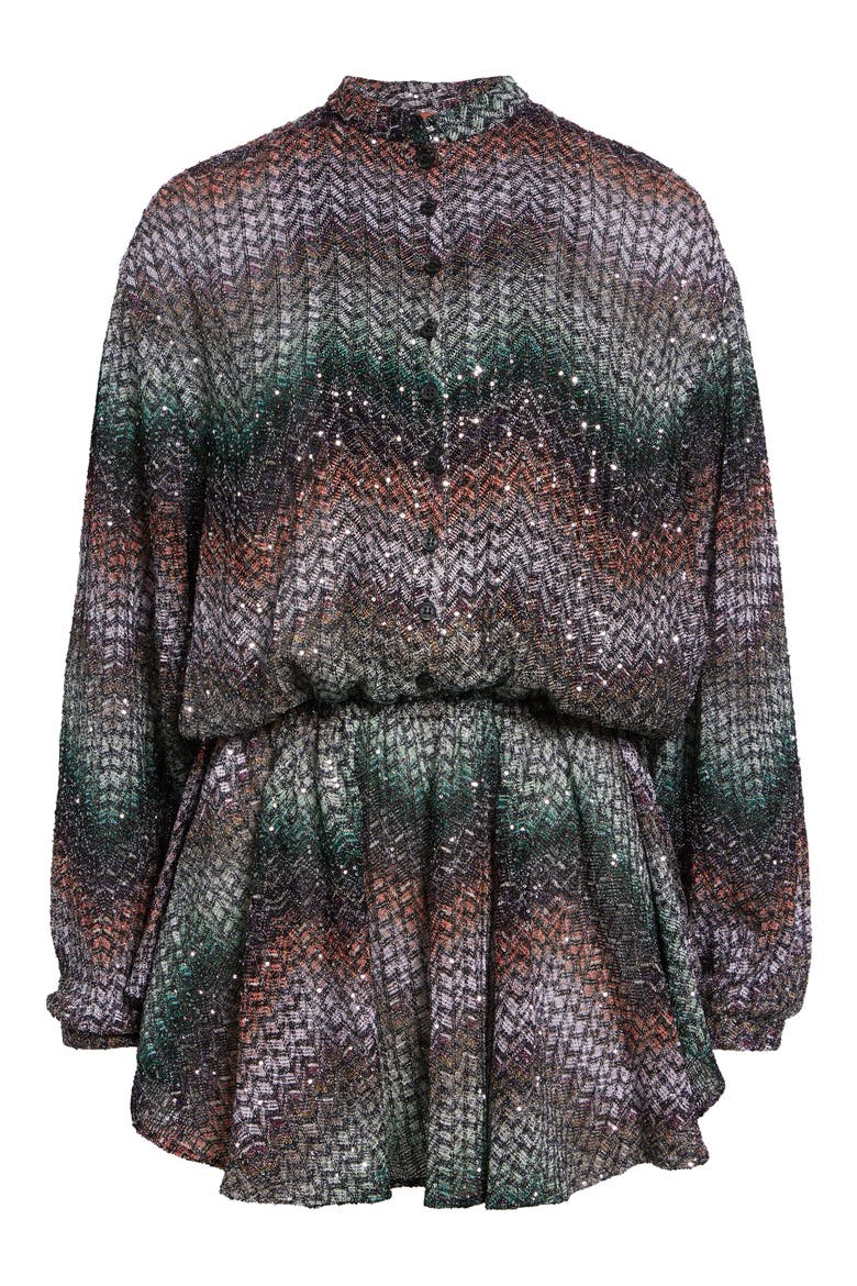 Metallic Zigzag Sequin Long Sleeve Knit Minidress, Alternate, color, MULTI BLACK ORANGE VIOLET
