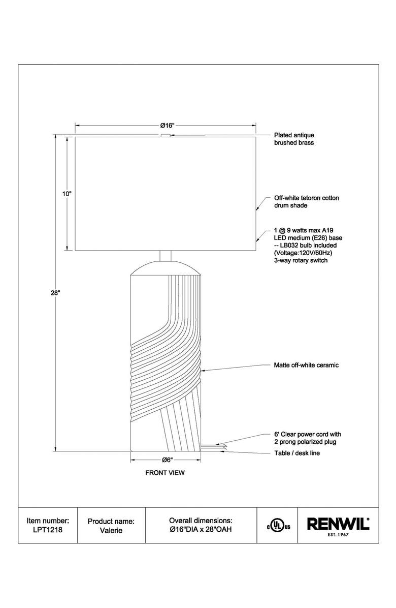 Renwil Valerie Ceramic Table Lamp, Alternate, color, Matte Off-White