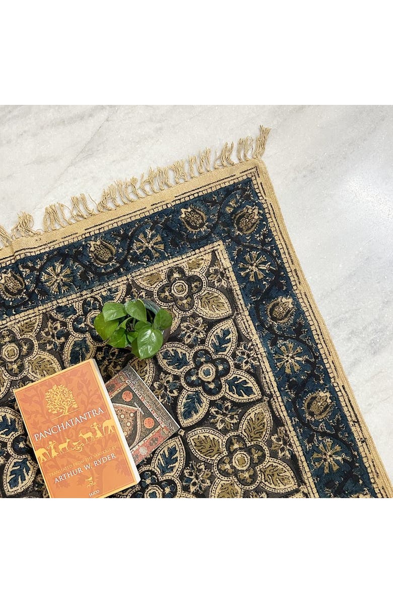 Mela Artisans Kalamkari Handprinted Rug, Alternate, color, Blue