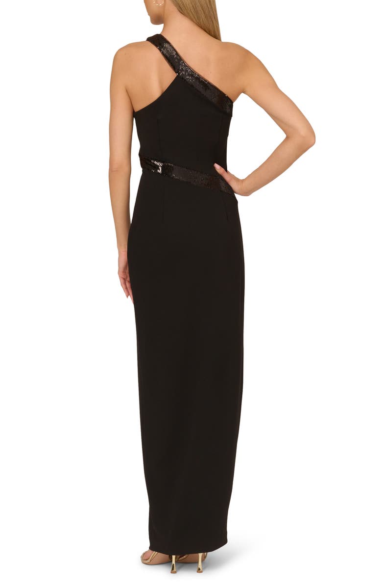 Adrianna Papell Sequin Embellished One-Shoulder Crepe Gown, Alternate, color,