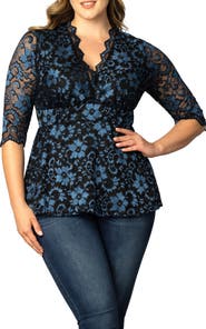 Kiyonna Luxe Lace Empire Waist Peplum Top