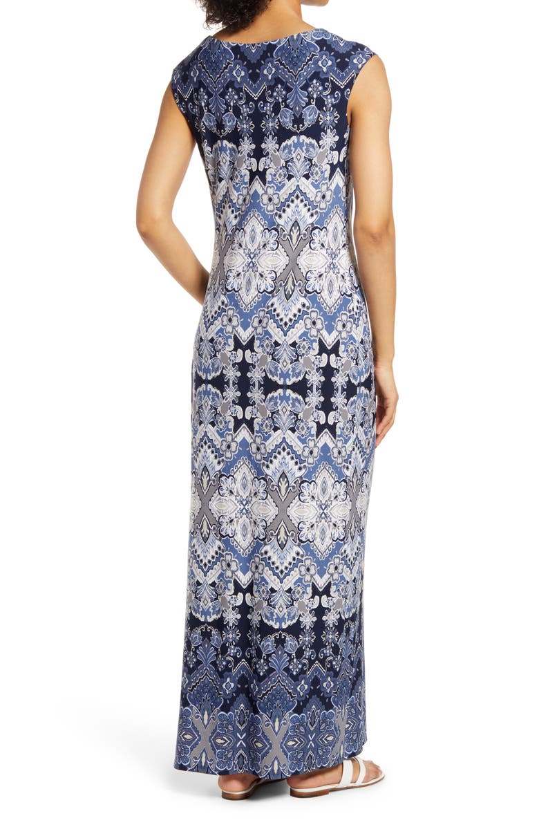 Connected Apparel Tile Print Cap Sleeve Maxi Dress, Alternate, color, 