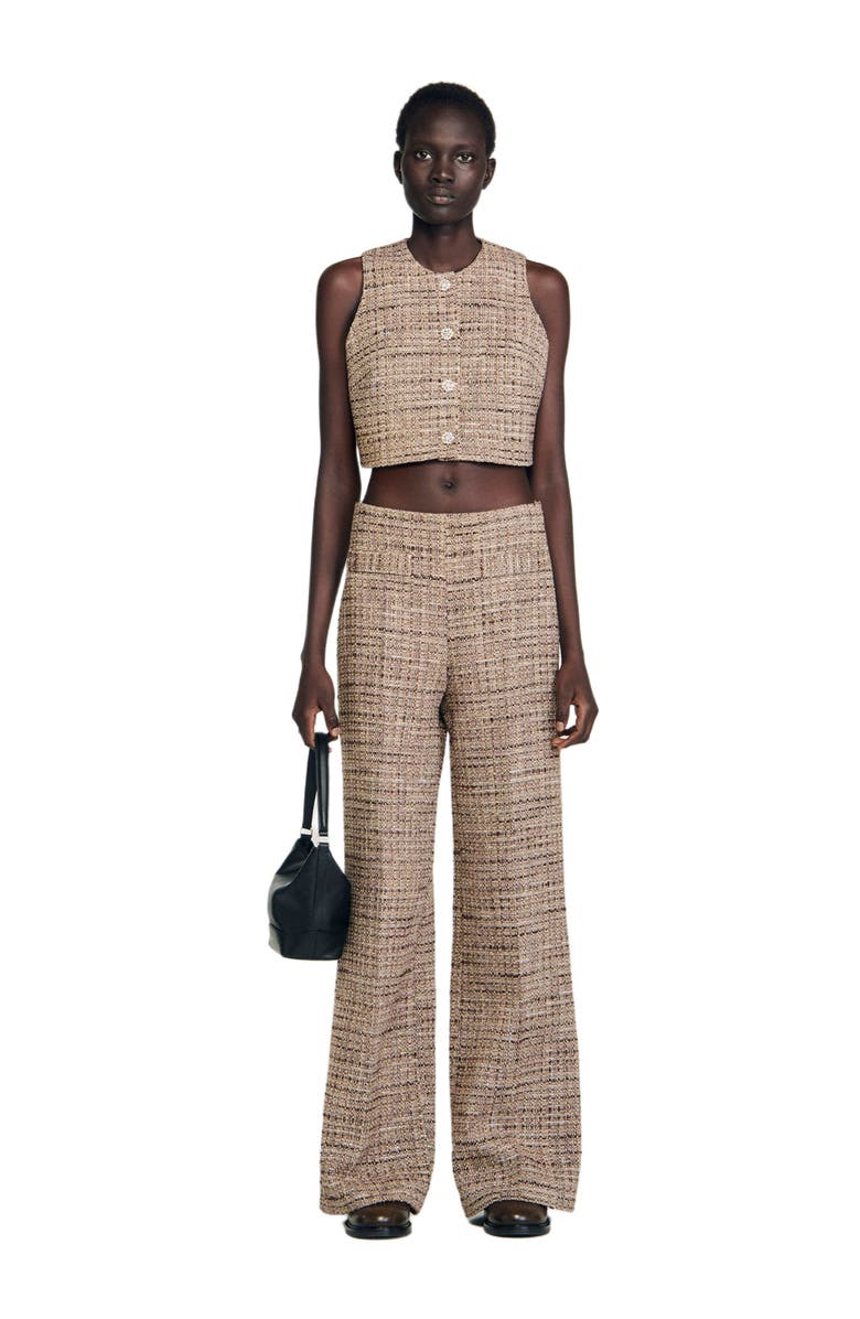 SANDRO Decorative tweed trousers, Alternate, color, Brown