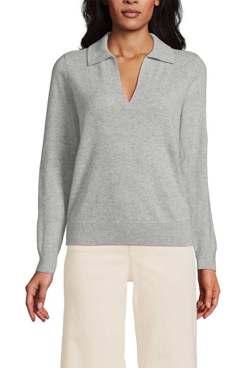 Cashmere Johnny Collar Sweater, Main, color, Light Gray Heather