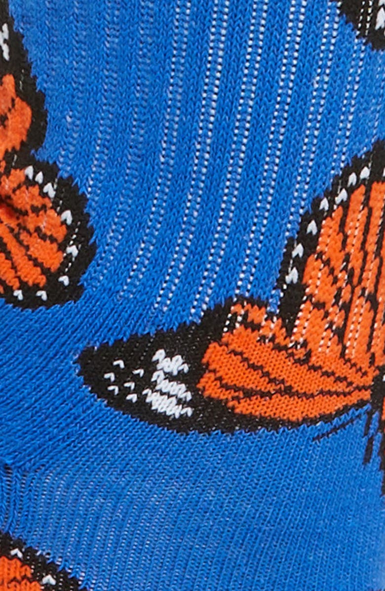 Petals and Peacocks Butterflying Blue Crew Socks, Alternate, color, 