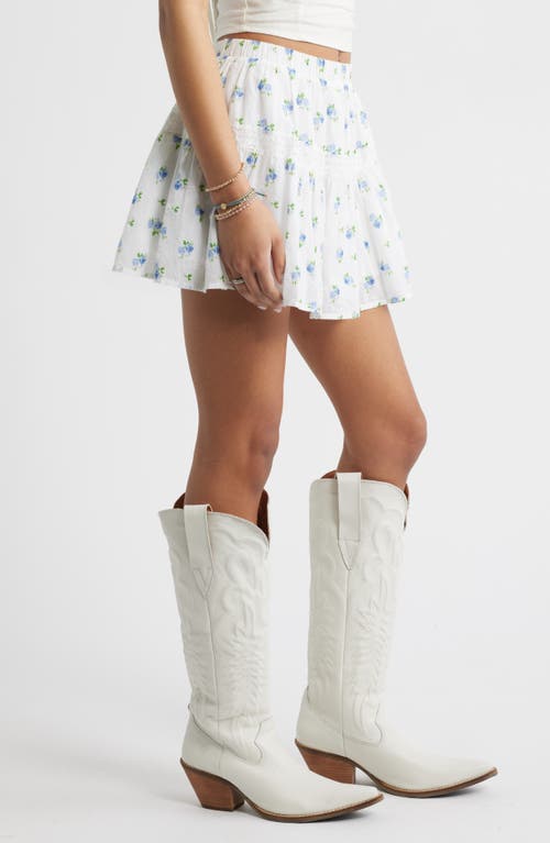 Bp. Pretty Tiered Miniskort In White/blue Mini Bouquet
