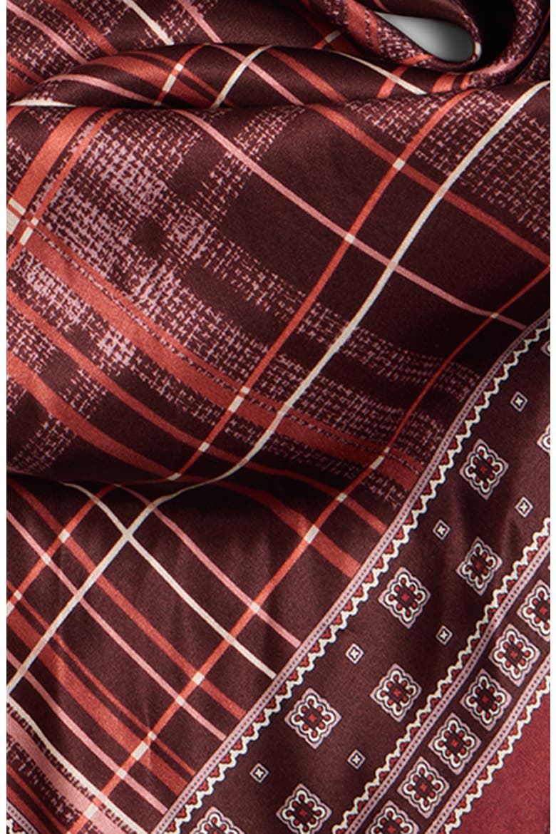 Volta Check Organic Silk Square Scarf, Alternate, color, BURGUNDY/ BROWN
