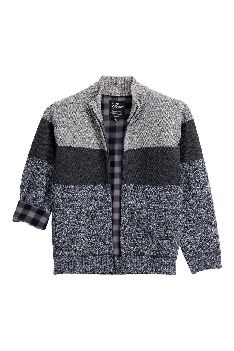 Kids' Colorblock Full Zip Sweater, Alternate, color, OATMEAL/CHARCOAL