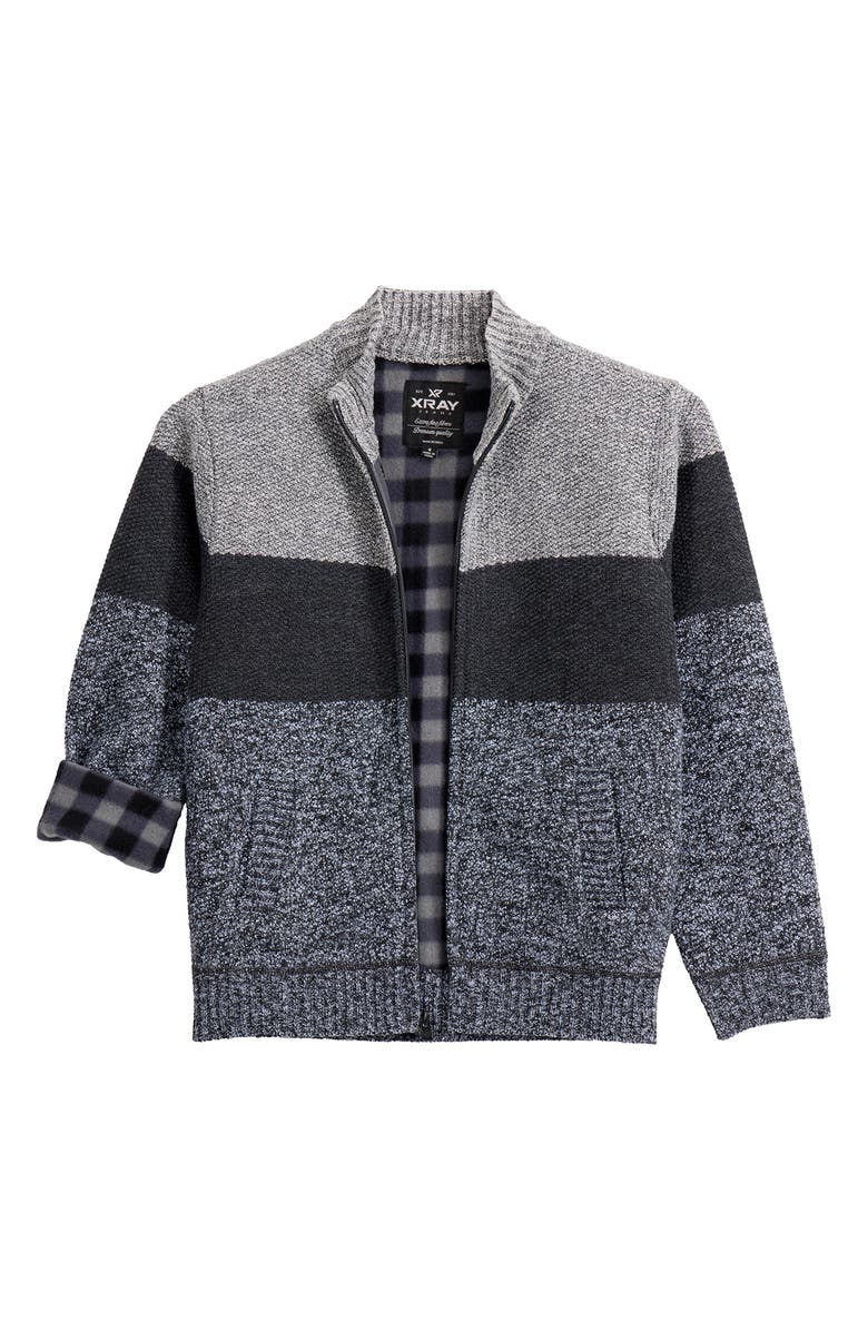 XRAY Kids' Colorblock Full Zip Sweater, Alternate, color, Oatmeal/Charcoal