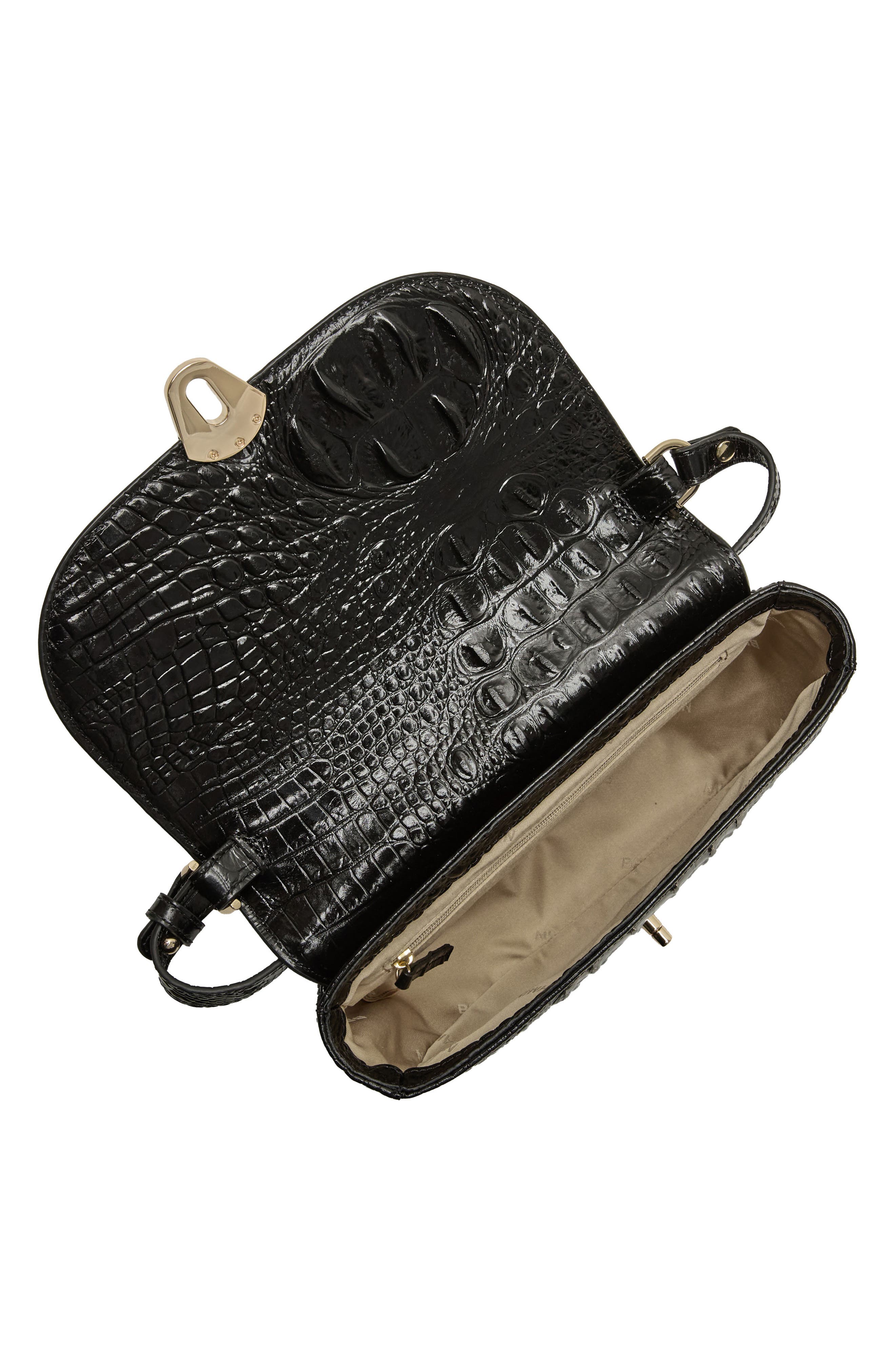 Brahmin Portia Croc Embossed Leather Crossbody Bag, Alternate, color, Black