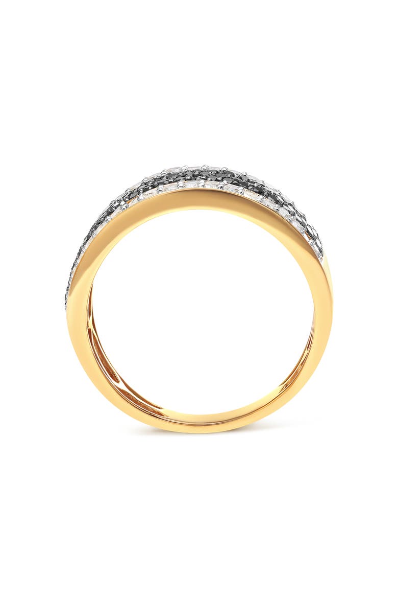 14K Yellow Gold Plated Silver 1 1/4 Cttw White and Black Diamond Multi Row Band, Alternate, color, Yellow Gold over Silver