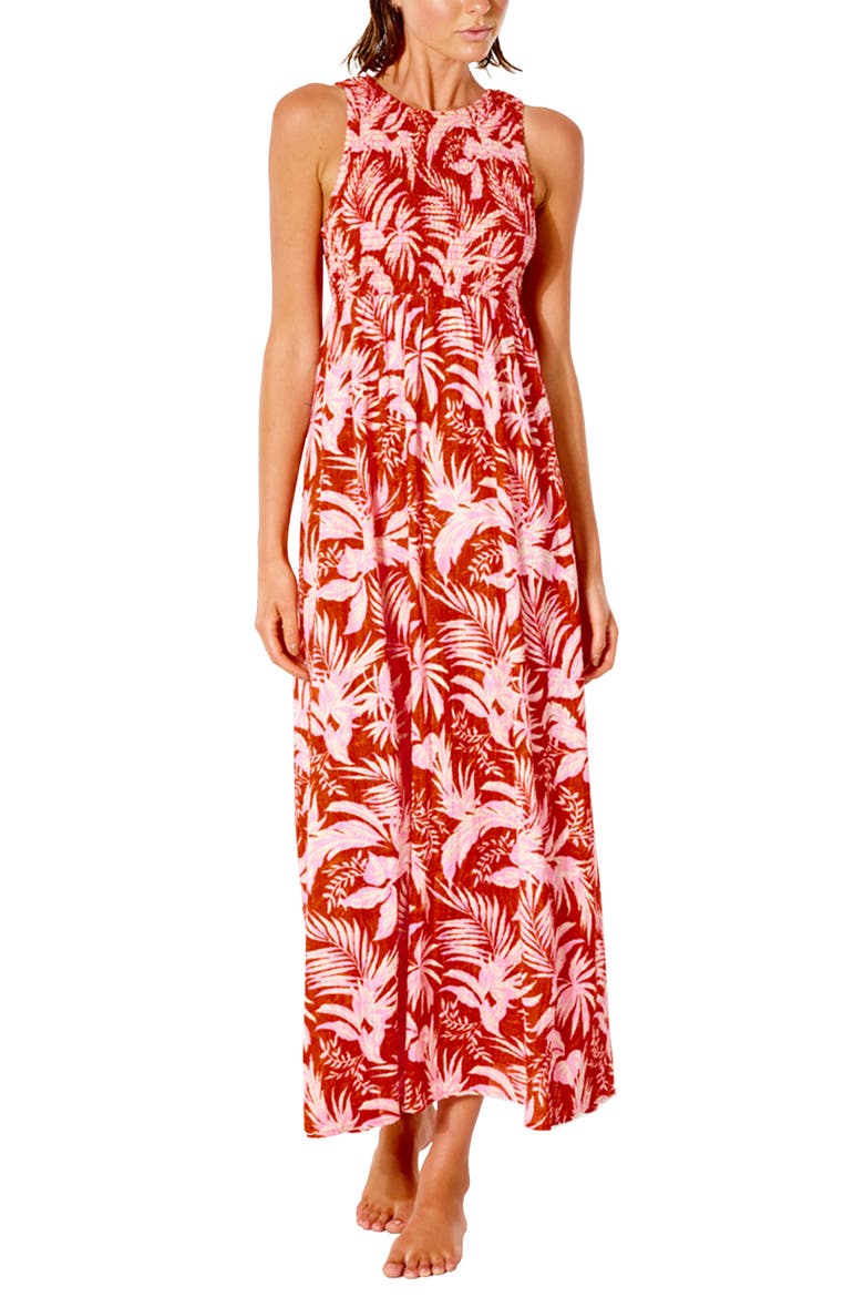 Sun Rays Print Maxi Dress, Main, color, RED