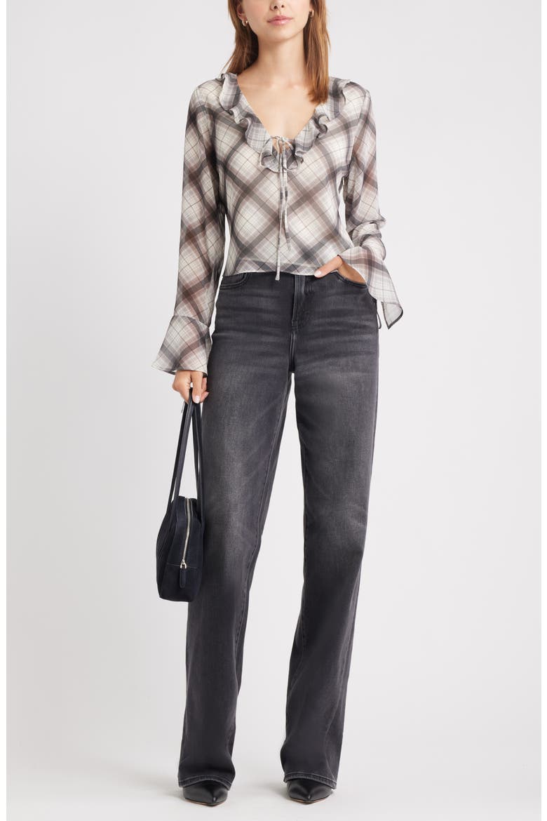 Ruffle Chiffon Top, Alternate, color, GREY REESE PLAID