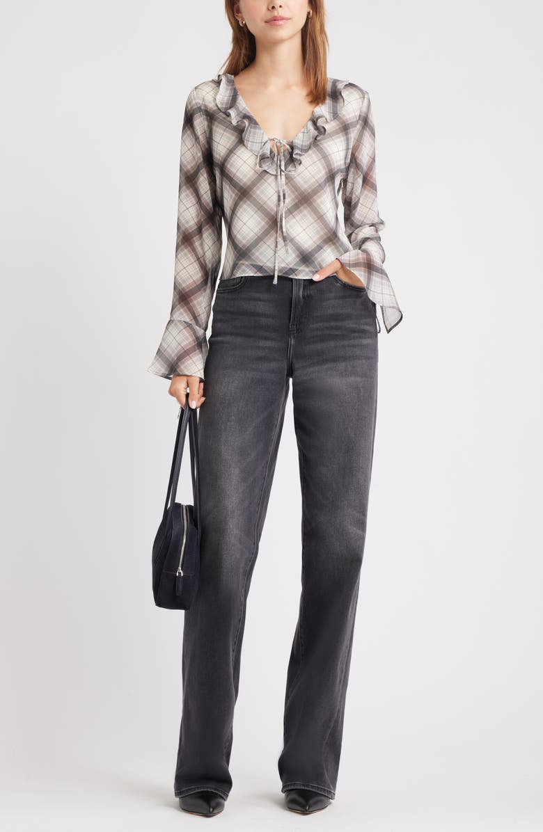 Open Edit Ruffle Chiffon Top, Alternate, color, Grey Reese Plaid