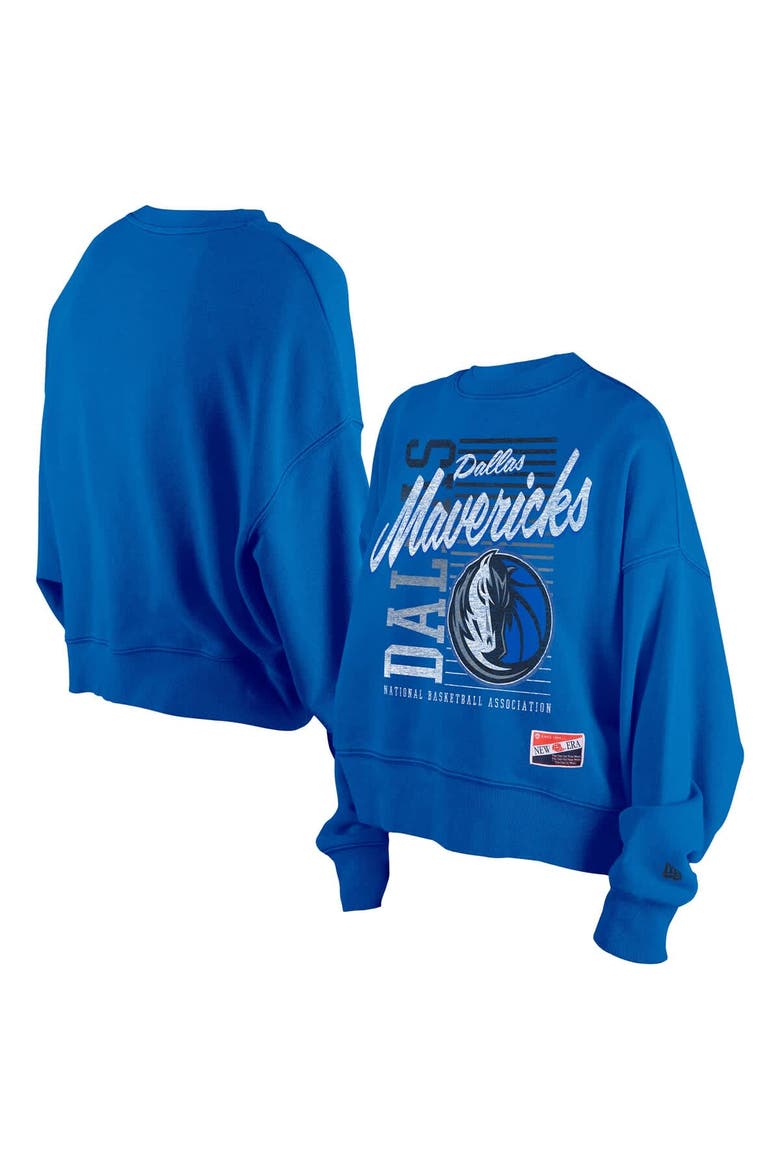 Women's New Era Blue Dallas Mavericks Boxy Throwback Mineral Wash Sweatshirt, Main, color, Blue