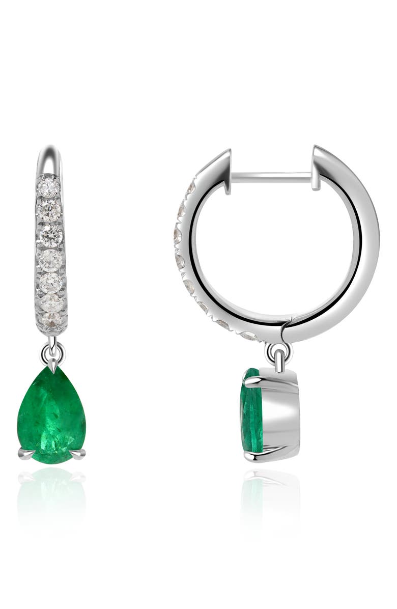 VALANI ATELIER Emerald Drop Diamond Hoop Earrings, Main, color, 14K White Gold