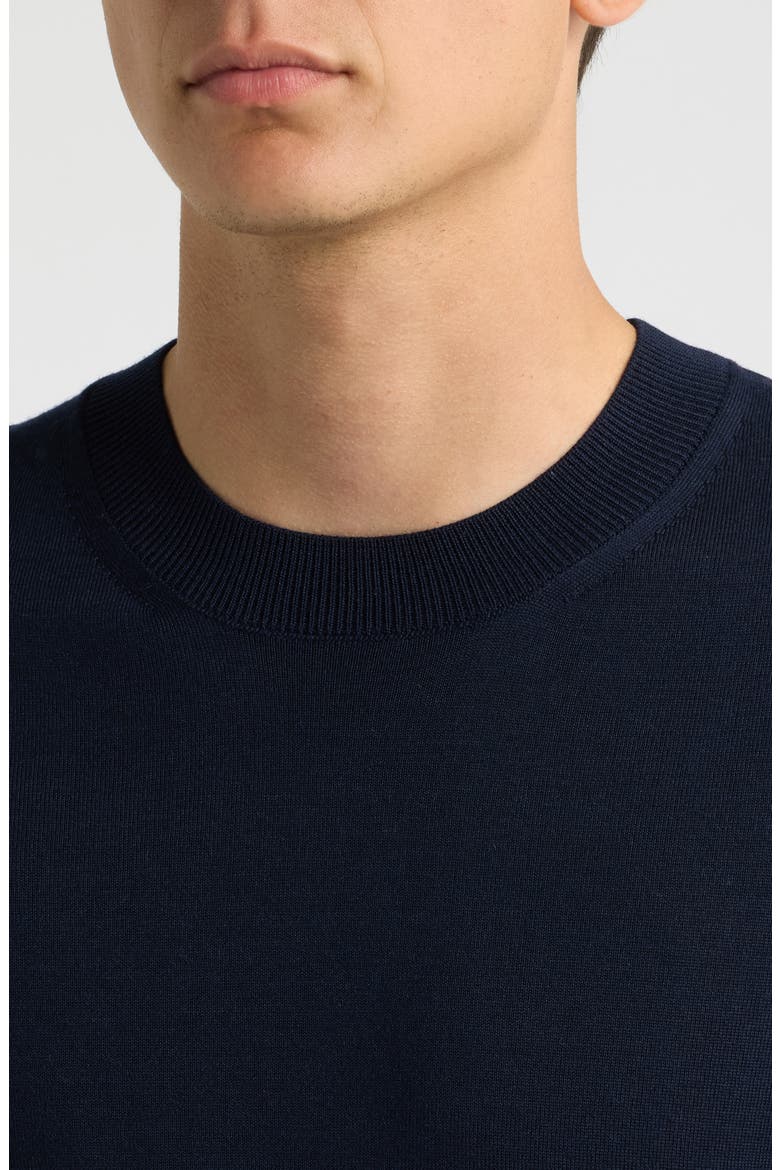 Virgin Wool Short Sleeve Sweater, Alternate, color, DARK BLUE