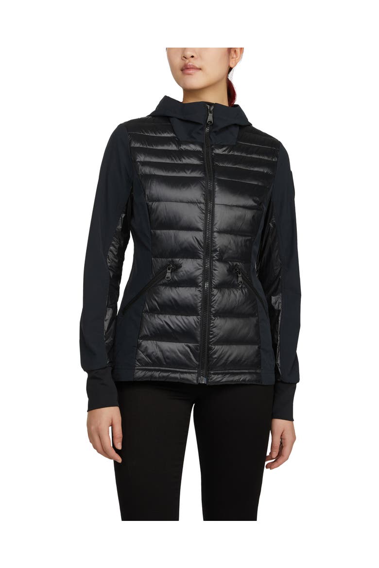 Cressy Mixed Media Channel Quilted Stretch Puffer, Main, color, Black