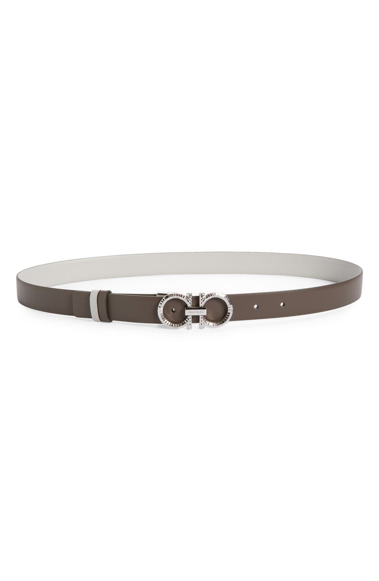 FERRAGAMO Double Gancio Reversible Leather Belt, Main, color, Concrete Haze
