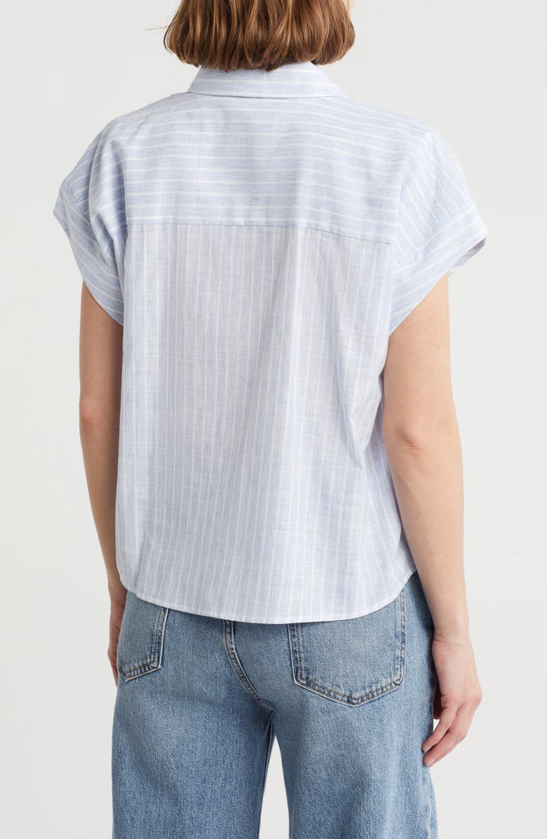 DKNY Short Sleeve Cotton Poplin Button-Up Shirt, Alternate, color, Blue/ White Stripe