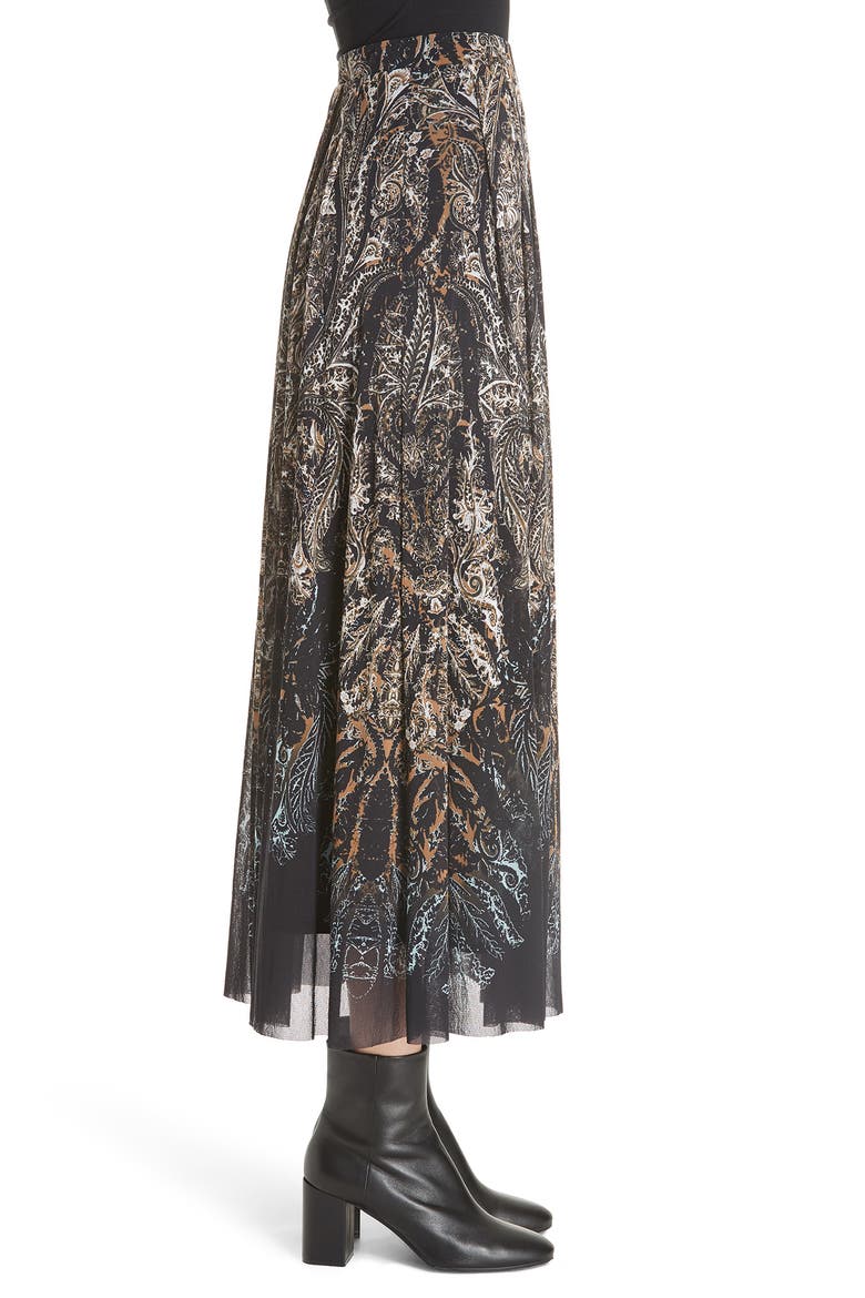 Paisley Tulle Midi Skirt, Alternate, color, NERO