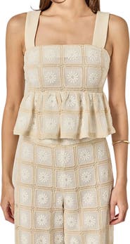 English Factory Bria Embroidered Lace Peplum Top