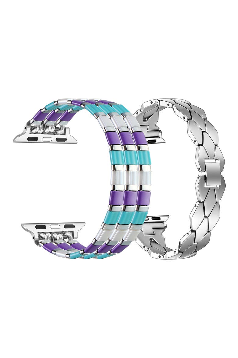 Ava Set of 2 Bracelet Watchbands, Alternate, color, SILVER
