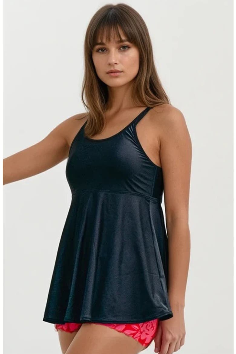 Amber Flared Tankini Swim Top With Adjustable Straps and Removable Cups, Main, color, Black