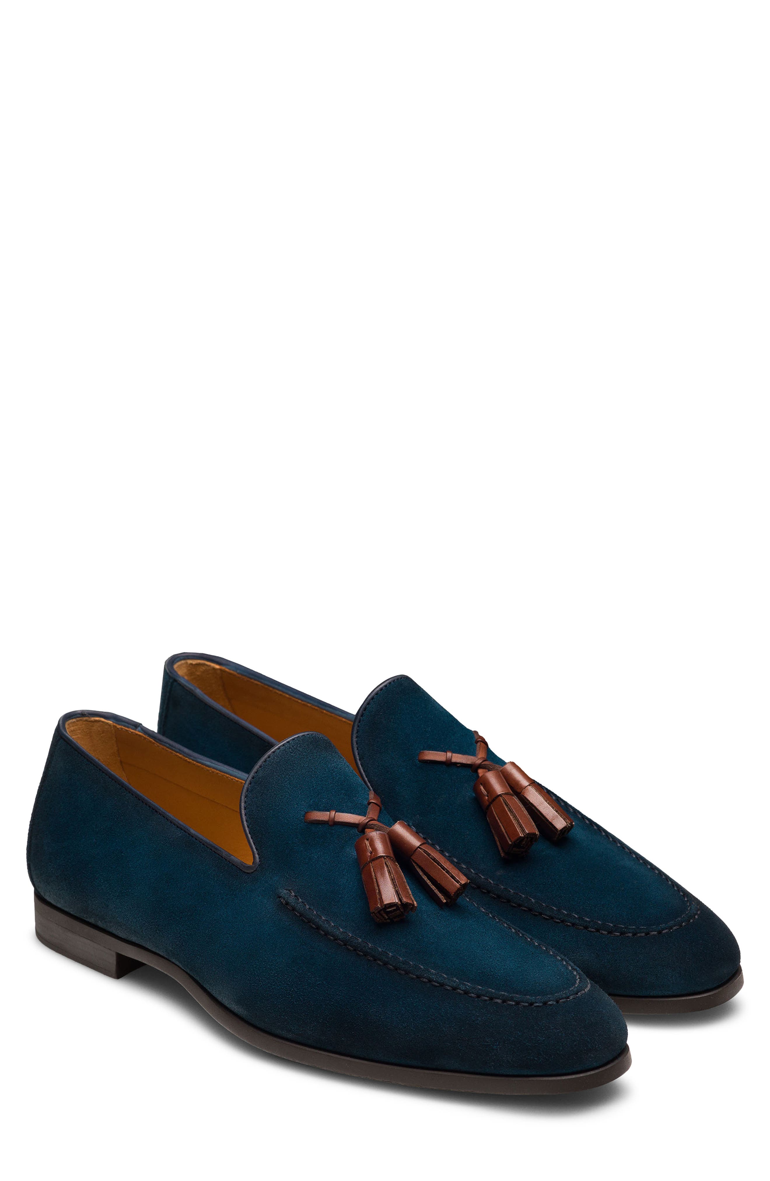 Magnanni Dion Tassel Loafer, Main, color, Navy Suede
