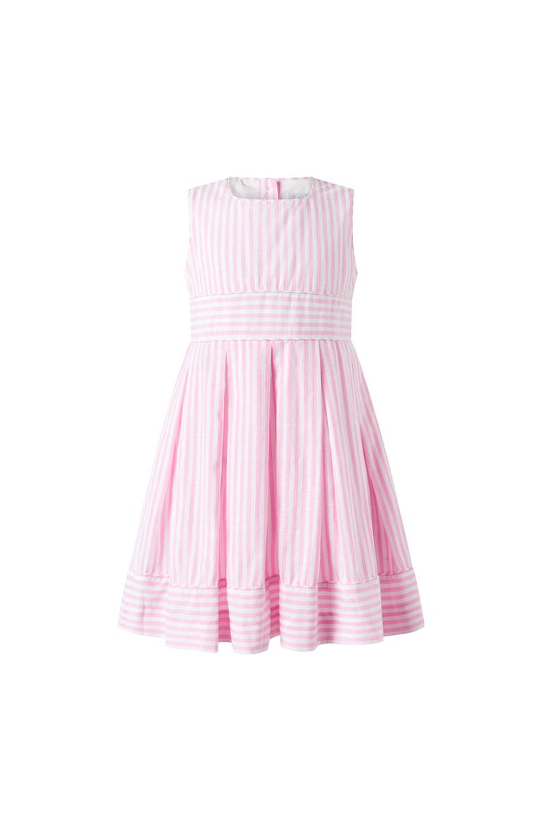 Rachel Riley Pastel Oxford Pleated Stripe Dress, Main, color, Pink