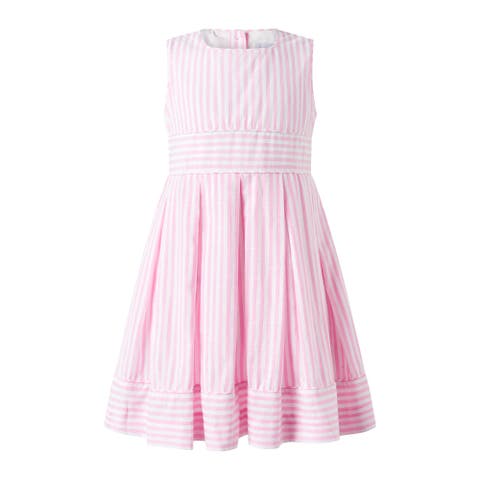 Pastel Oxford Pleated Stripe Dress (Toddler, Little Kid, Big Kid)
