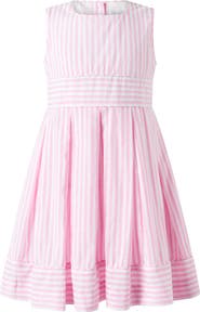 Rachel Riley Pastel Oxford Pleated Stripe Dress