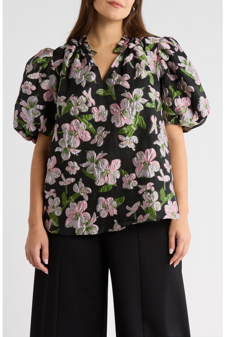 Elsinore Floral Jacquard Top, Main, color, BLACK-PINK