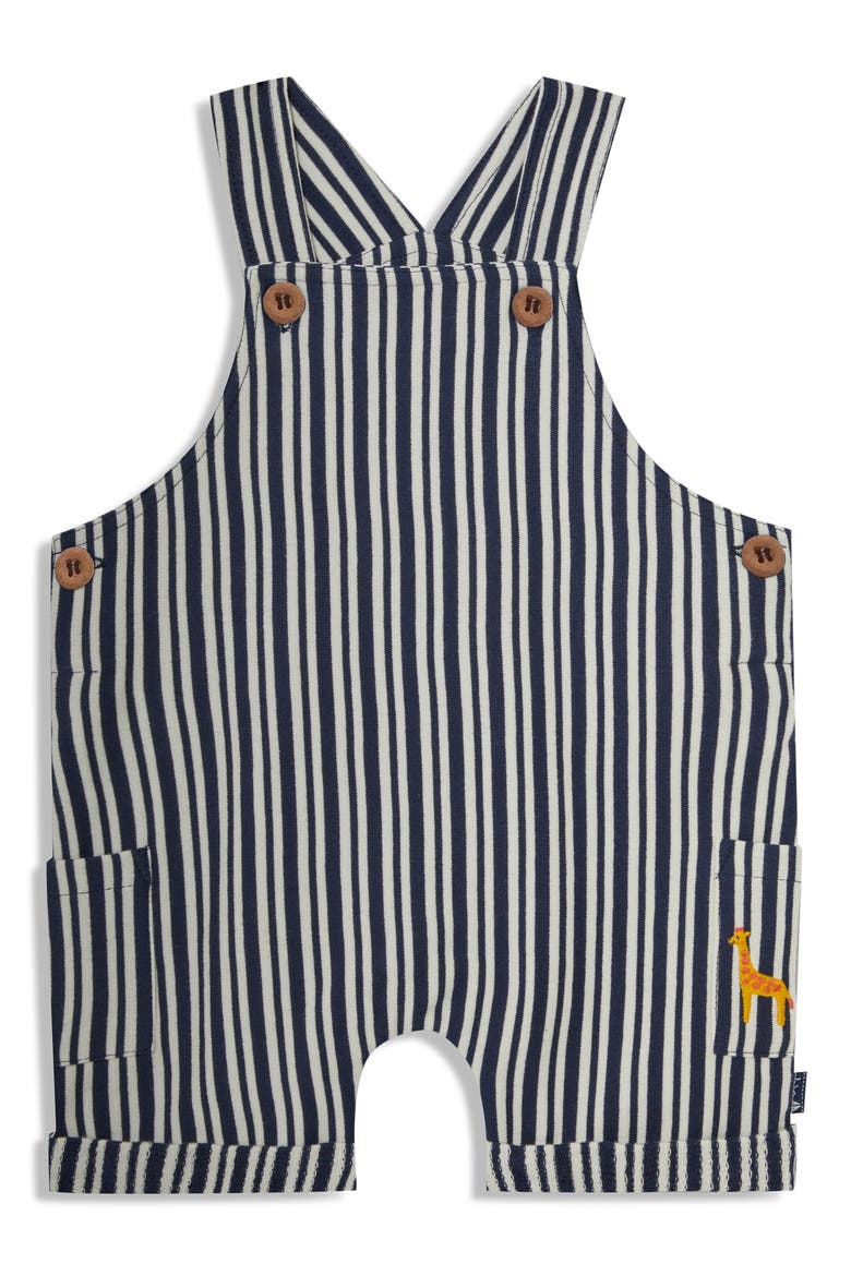 Cotton T-Shirt & Stripe Overalls Set, Alternate, color, NAVY