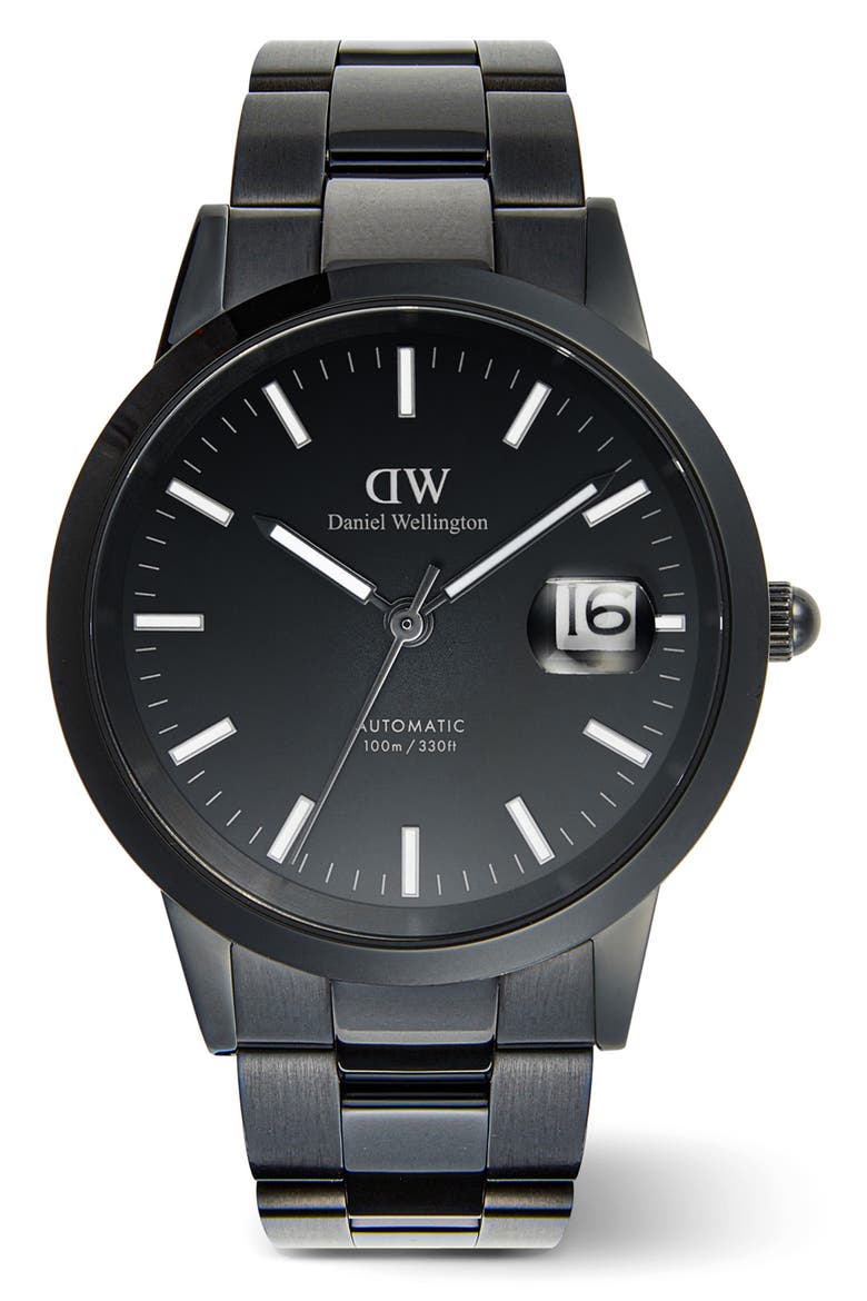 Iconic Link Automic Bracelet Watch, 40mm, Main, color, BLACK