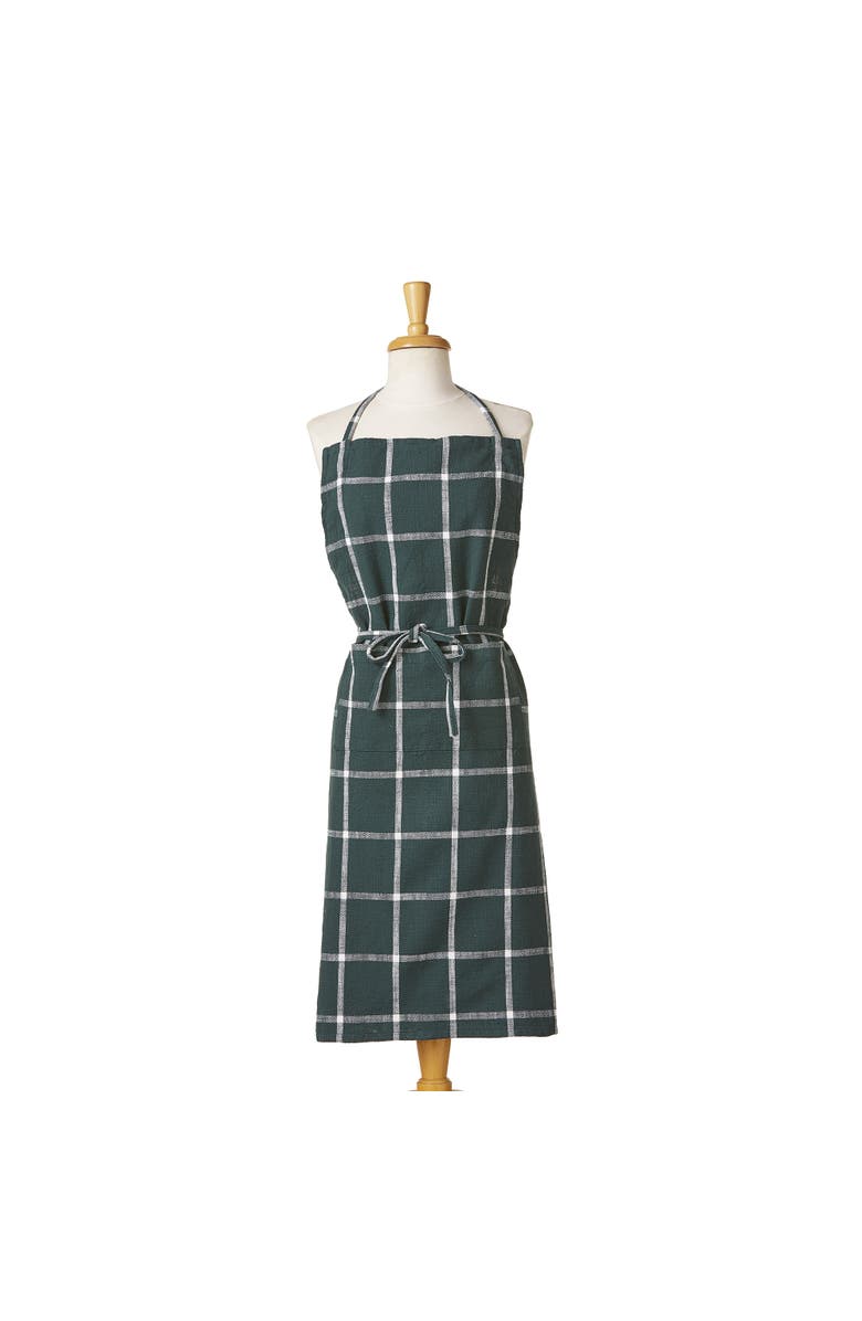 tag Classic Check Slub Bib Apron Large Pocket Waist Tie Dark Green, Main, color, Green