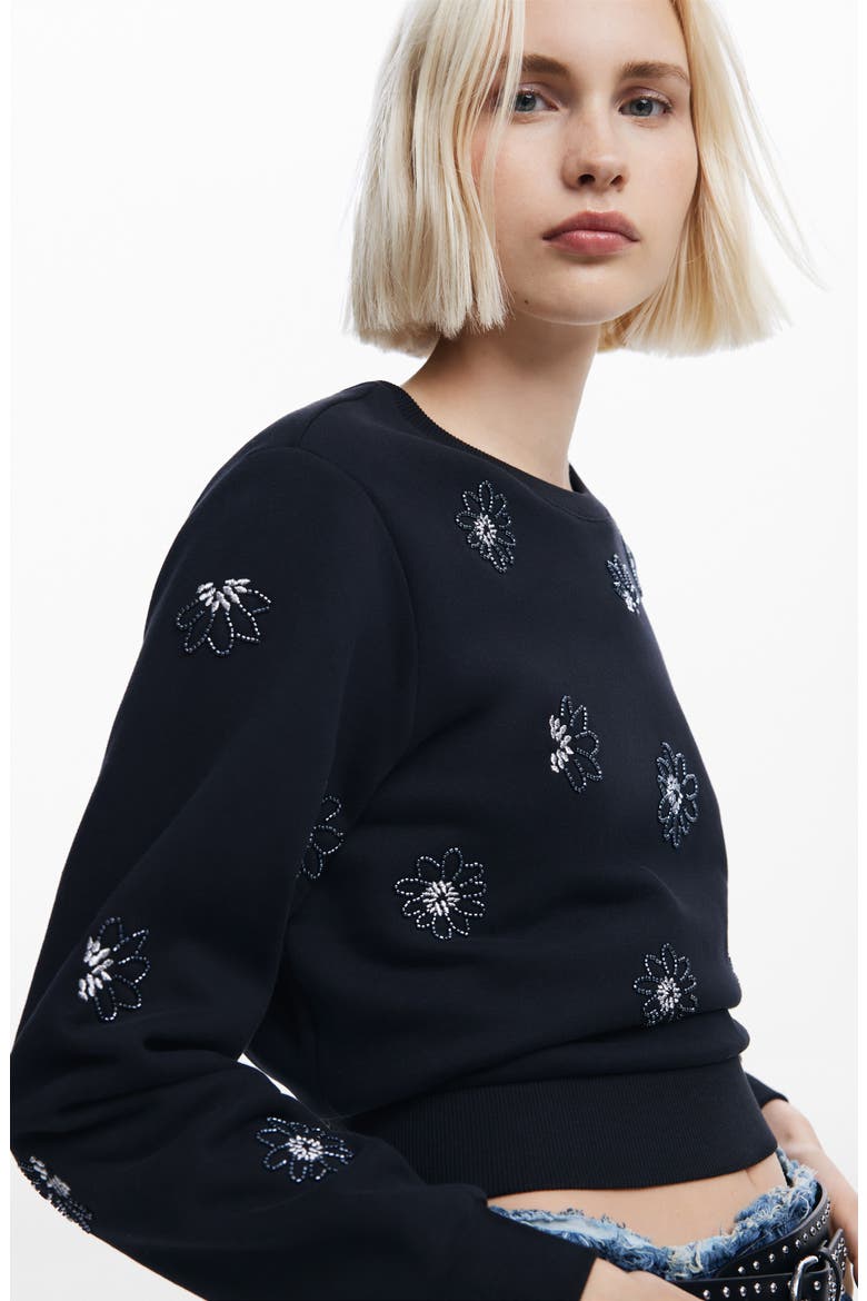 Joya Floral Embellished Sweatshirt, Alternate, color, BLACK