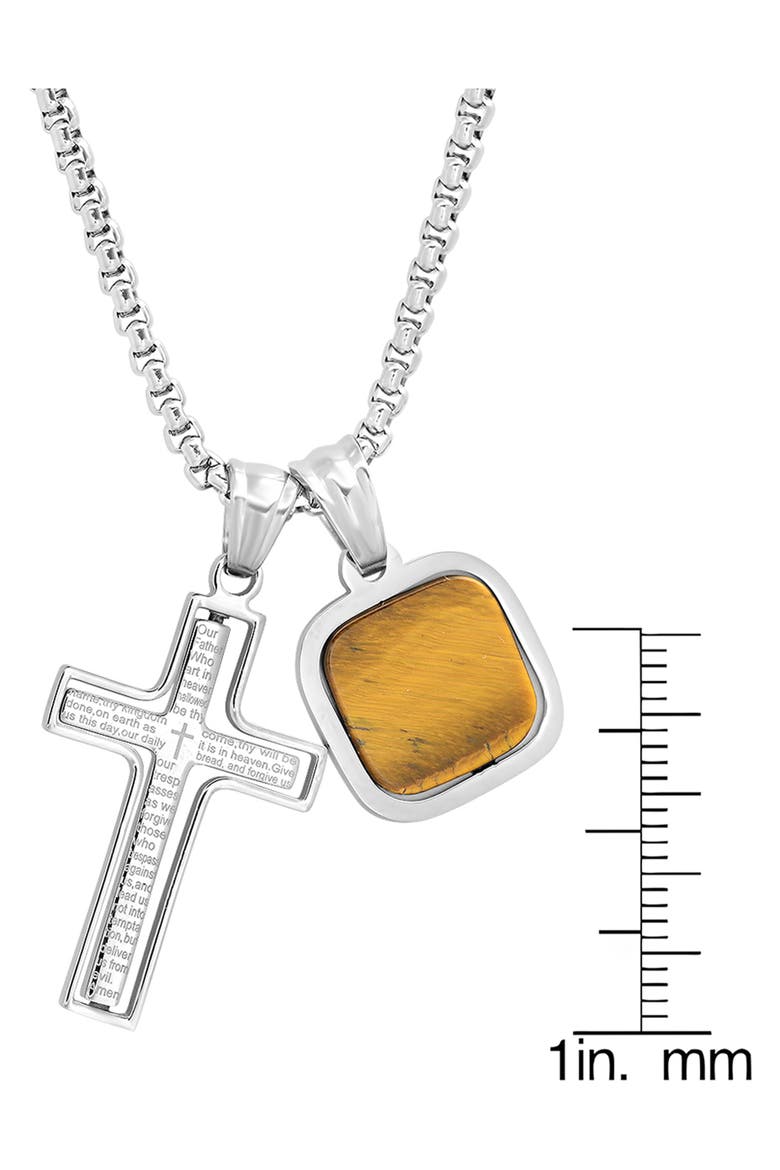 Our Faith Orbital Cross & Tiger's Eye Pendant Necklace, Alternate, color, SILVER/ BROWN