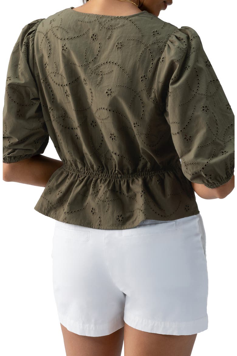 Eyelet Embroidered Peplum Cotton Top, Alternate, color, BURNT OLIVE