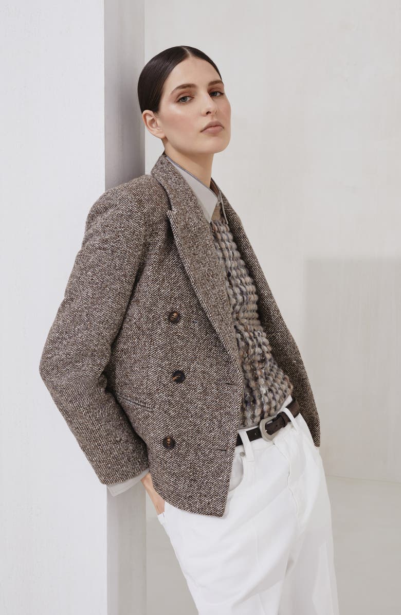 Brunello Cucinelli Mélange diagonal blazer, Alternate, color, Brown