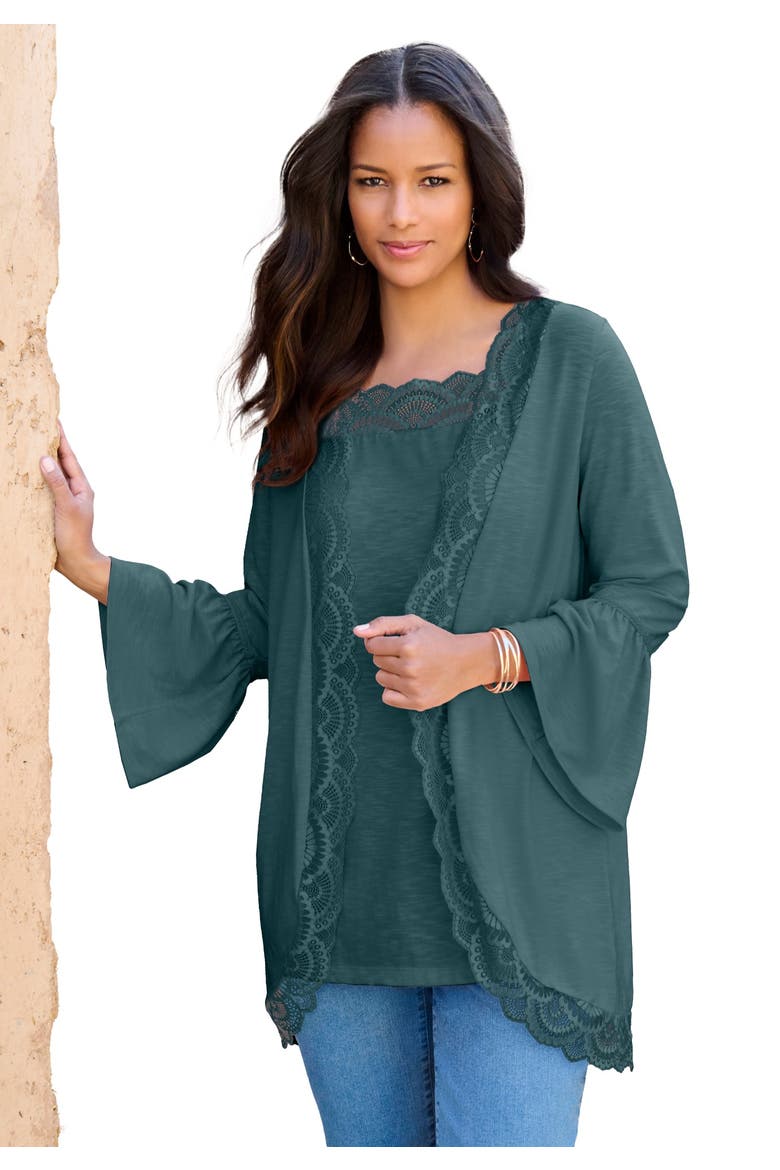 Lace Detailed Cardigan And Tank Set, Main, color, MYSTIC PINE