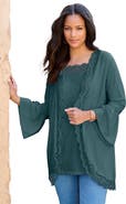 Roaman's Lace-Detailed Cardigan And Tank Set
