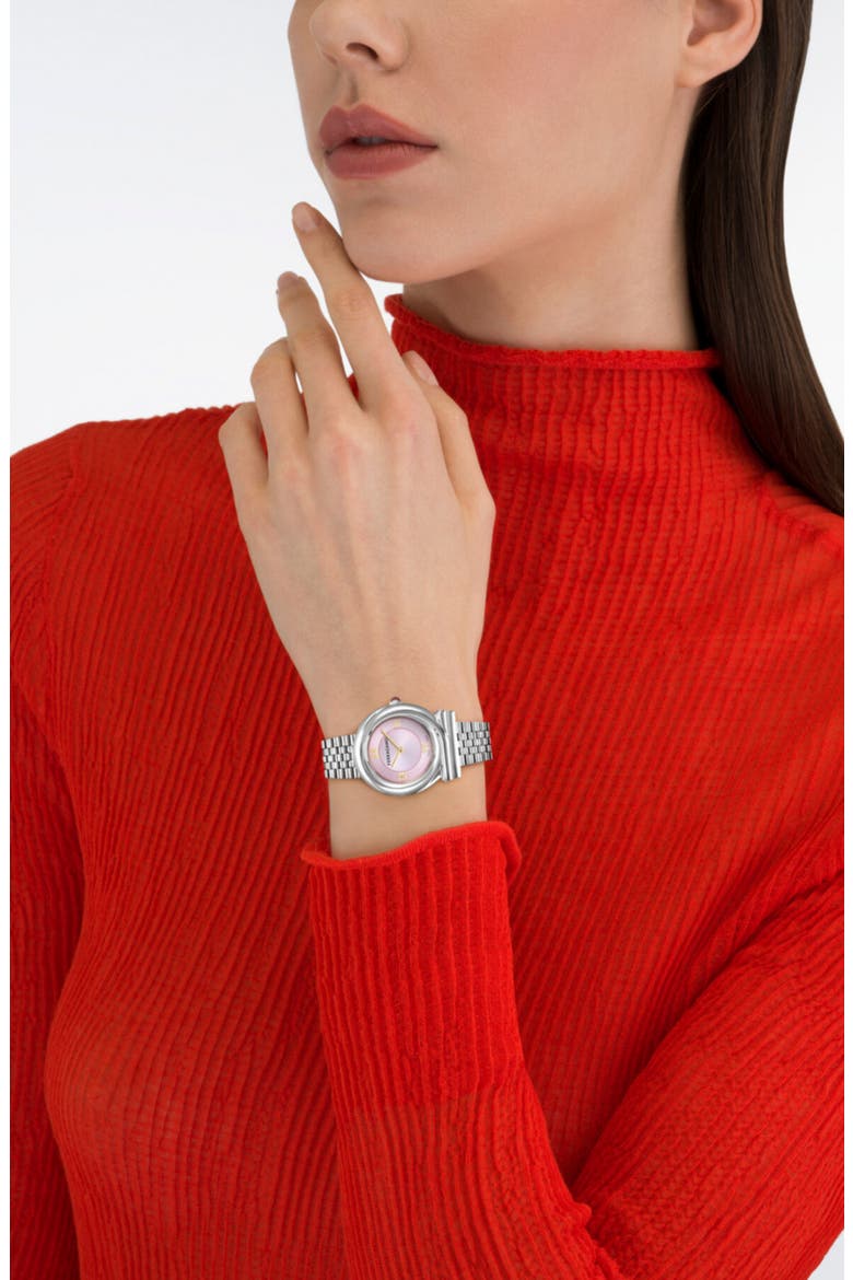 Gancini Twisted Bracelet Watch, 28mm, Alternate, color, STAINLESS STEEL