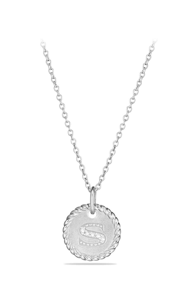 David Yurman Initial Charm Necklace with Diamonds in 18K White Gold, Main, color, S