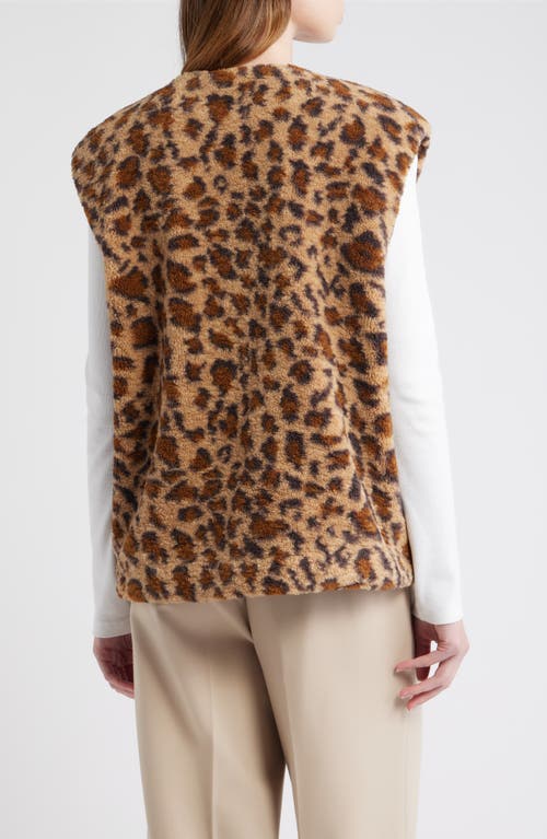 Dra Sandy Leopard Faux Shearling Vest In Brown