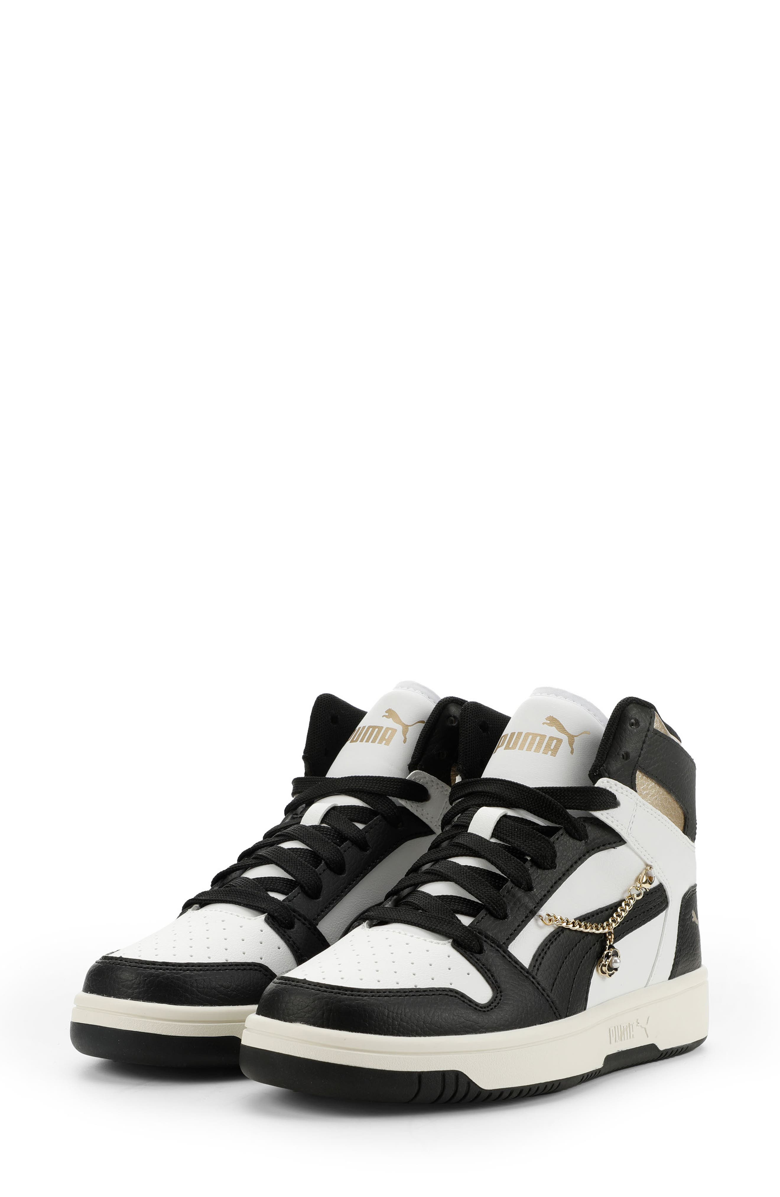 Rebound Layup High Top Sneaker, Main, color, PUMA WHITE/ PUMA BLACK/ GOLD