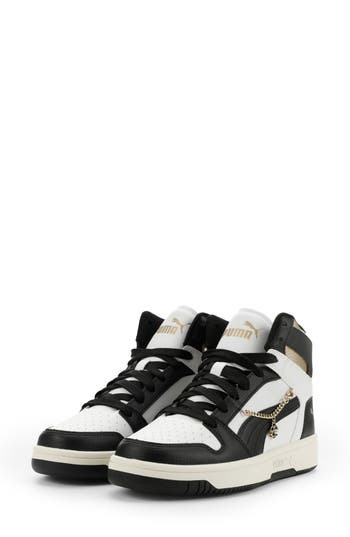 Puma Rebound Layup High Top Sneaker In  White/  Black/ Gold